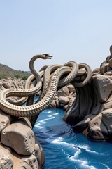 Fototapeta premium Massive snake coils over rocky bridge