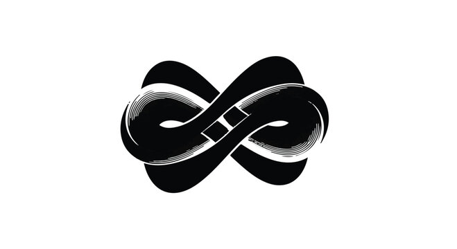 Intertwined infinity symbol with a textured, artistic appearance is depicted.