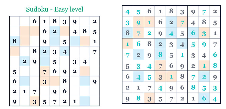 Sudoku puzzle with answer key, activity sheet for children and adults  