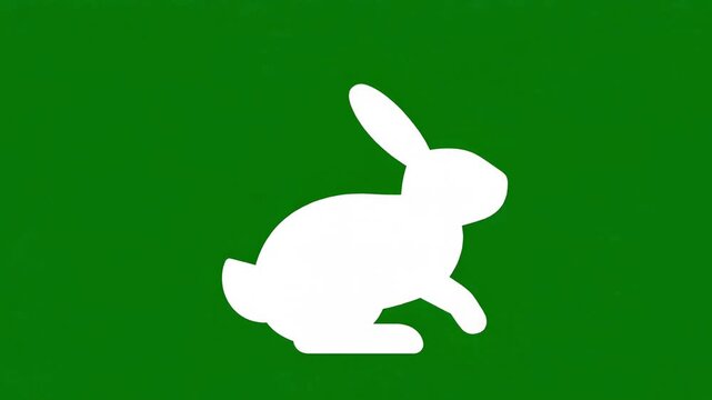 Minimalist white rabbit icon sitting in a fixed position isolated on a green screen chroma key background