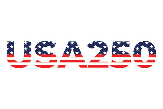 Usa 250 logo design with american flag pattern isolated on white background