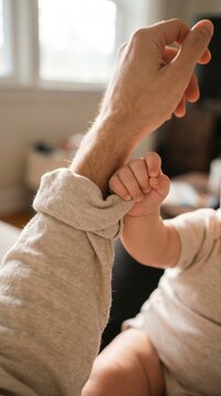 Baby hand grasping parent sleeve patient care
