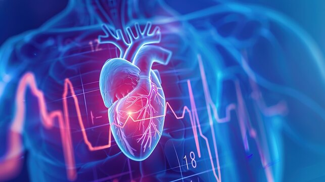 3D medical illustration displaying ventricular fibrillation condition of human heart, chaotic irregular cardiac electrical activity leading to ineffective heart pumping, dangerous fatal arrhythmia 
