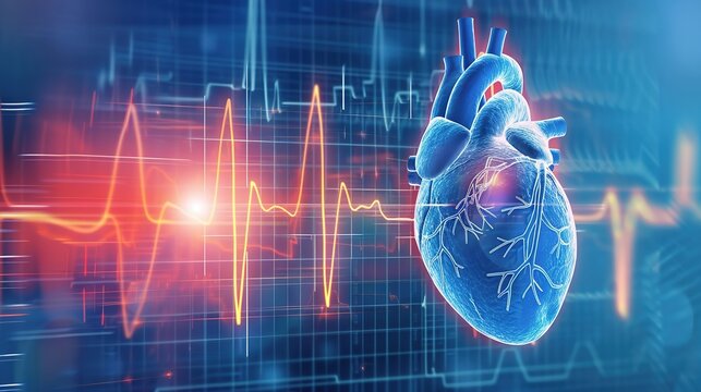 3D medical illustration displaying ventricular fibrillation condition of human heart, chaotic irregular cardiac electrical activity leading to ineffective heart pumping, dangerous fatal arrhythmia 