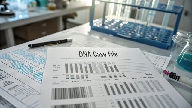Detailed DNA Case File on Table with Laboratory Materials Present