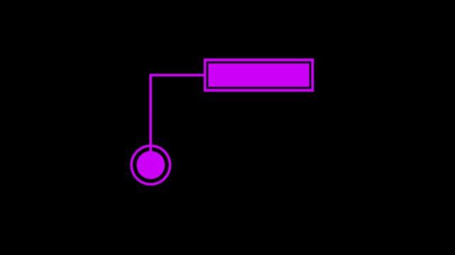 Diagrammatic representation of a connected flowchart with a magenta circle and a magenta rectangular box linked by a magenta line on a black background