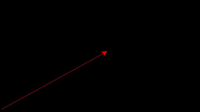 A moving red arrow pointing up and right on a black background.