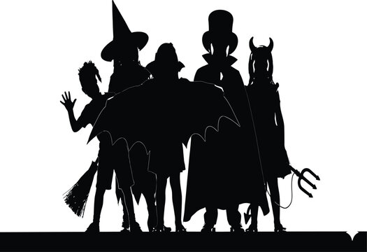 Silhouette of Children in Halloween Costumes