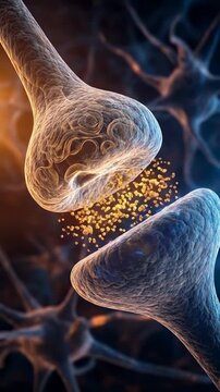 Synapse visualization, demonstrating neural signal transmission, a critical process for synaptic communication, facilitating brain thought, cognitive thinking.
