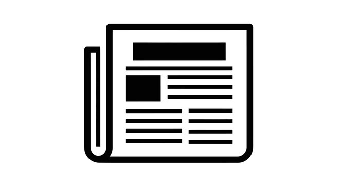 Open newspaper icon, black and white graphic symbol of news and information