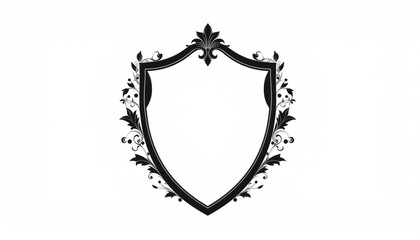 Obraz premium Black shield icon with floral design.