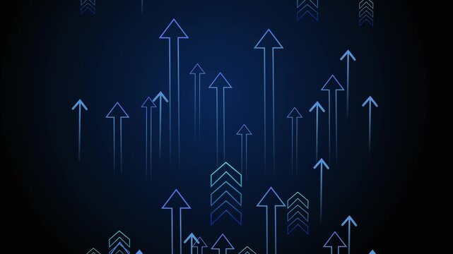 Abstract background with multiple glowing upward arrows in varying shades animation