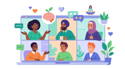 Fototapeta premium Illustration of Diverse Team Collaborating Successfully During a Remote Team Meeting