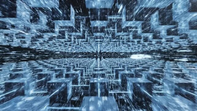 Digital abstract network with glowing blue light data flow