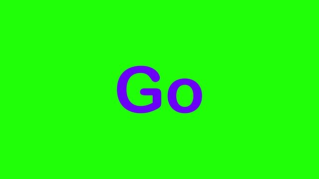 Purple Go Text Centered on a Bright Green Background with No Punctuation or Distractions for a Simple and Bold Statement of Commencement or Action