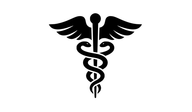 Black Caduceus Medical Symbol Icon Isolated Healthcare Vector Illustration