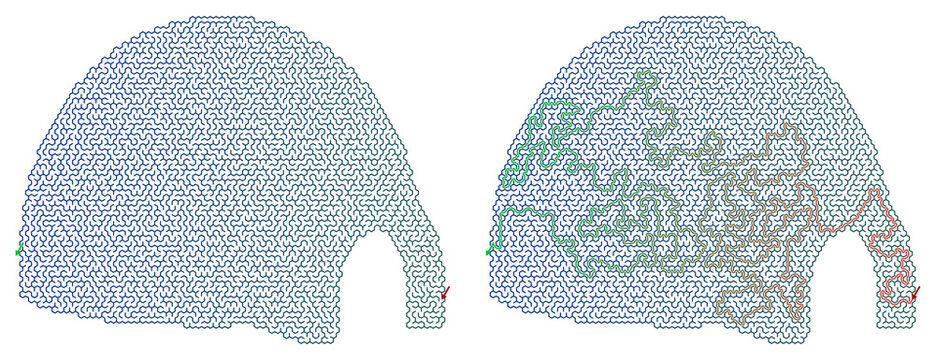 Abstract maze with hexagonal shapes in soft colors in the form of an igloo  
