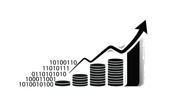 business growth with increasing profits and binary code