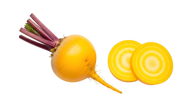 Fresh golden beet with slices isolated on transparent background