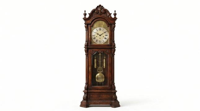 Grandfather clock, antique wooden clock, tall pendulum clock, traditional timepiece