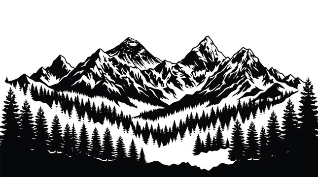Mountain landscape with pine forest