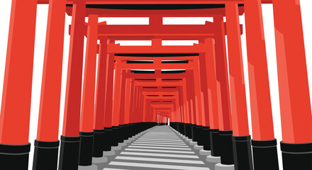 Fototapeta premium Perspective view of a traditional japanese torii gate tunnel at fushimi inari shrine for travel and cultural heritage themes.