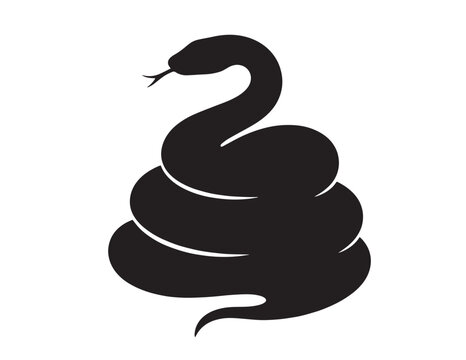 Coiled black snake silhouette vector, a minimalist serpent illustration, abstract reptile graphic for branding and design projects, isolated animal icon