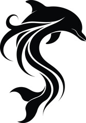 Black dolphin icon, vector dolphin silhouette, swimming mammal, ocean creature © MD SABBIR  HOSSAIN