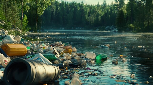 Floating Plastic Debris Accumulates on the Surface of a Polluted River with Bright Lighting