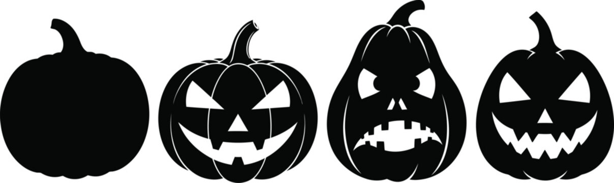 Halloween jack o' lantern silhouettes progression of carving stages