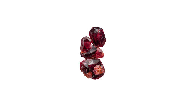 Raw dark red garnet crystal cluster isolated on a bright white background