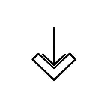 Simple Down Arrow Icon: A minimalist graphic icon depicting a stylized arrow pointing downwards, suitable for directional cues, navigation, or representing decline.