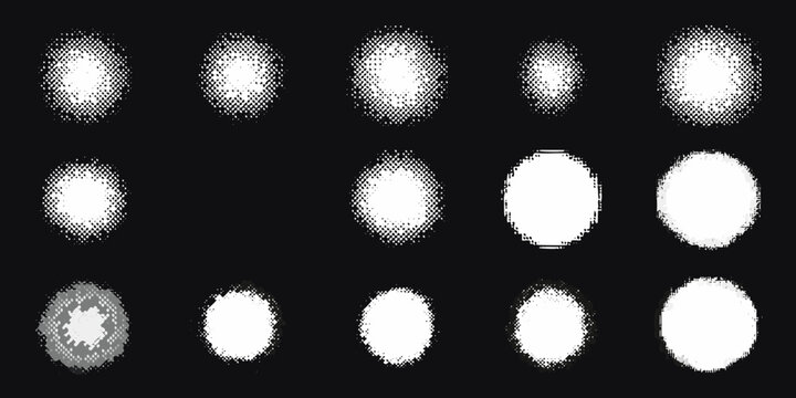 Circular Dot Patterns On Black Background Dithering Style
