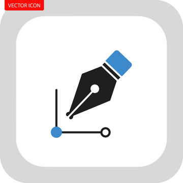 Vector Icon: Pen Tool Drawing Path with Nodes and Lines