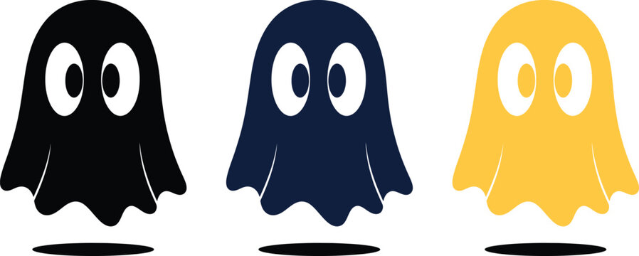 Pac man ghosts black blue and yellow character silhouettes