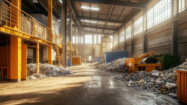 Industrial Recycling Facility with Piles of Processed E-Waste Under Natural Daylight Illumination