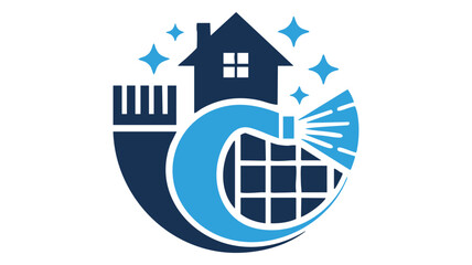 Naklejka premium House and Wave Graphic with Stars and Clock Elements in Blue and Navy for Digital Background and Icon Design