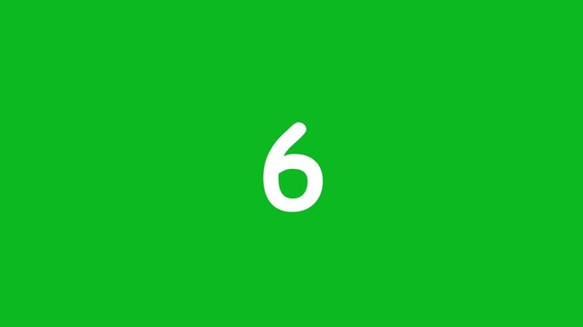 Glowing white ten second countdown timer from 10 to 0 on green screen background for video editing chroma key compositing and motion graphics projects