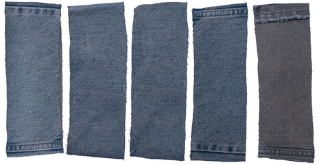 Fototapeta premium Isolated collection of denim stripes of fabric with copyspace on white background