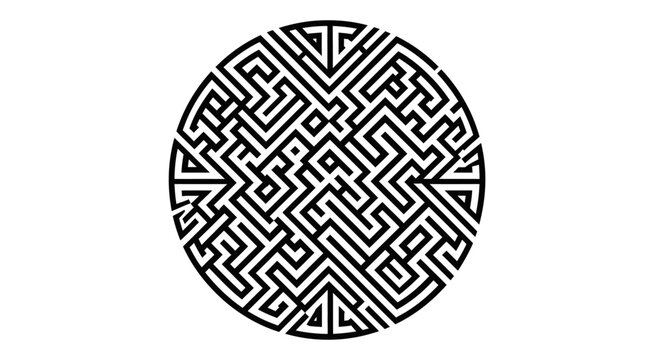A hand painted complex 3d round globe easter egg vector design featuring a labyrinth maze puzzle pattern with a path solution ornament illustration