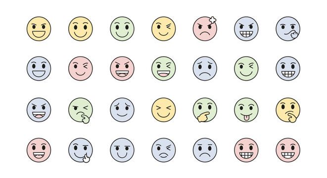 Vector illustration of a set of buttons with happy easter eggs, happy easter egg and cartoon smiley face emoticon icons showing various emotions
