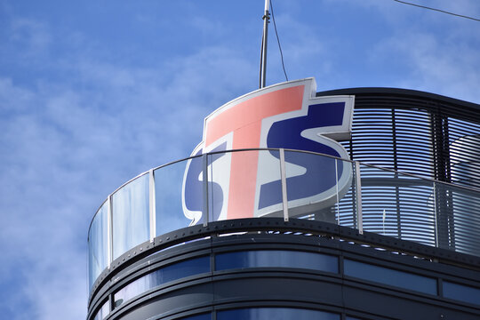 STS sport betting company office with signage, logo, emblem on the office facade. WARSAW, POLAND - APRIL 30, 2026