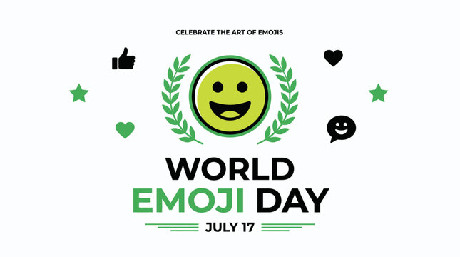 World Emoji Day Celebration with Happy Face Icon and Laurel Wreath