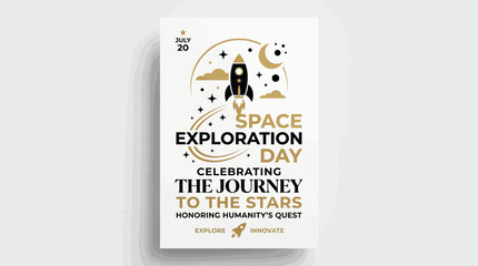 Space Exploration Day Poster: Rocket, Stars, Moon, Journey to Stars © Nak