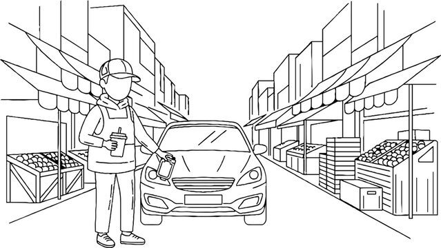 Inspection and photography of car in urban warehouse setting.