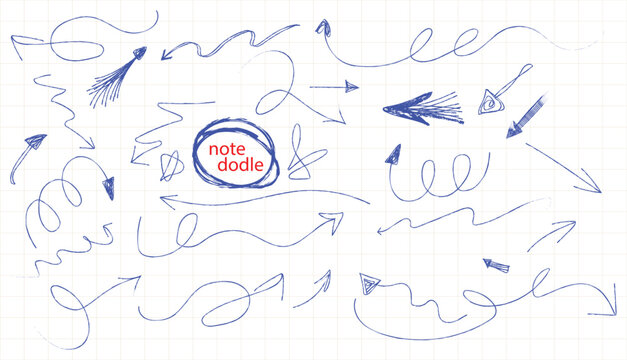 arrows Web Blue brush doodle arrows on checkered paper background.  drawn bold and thin doodle arrows. Sketchy directional pointers, inky