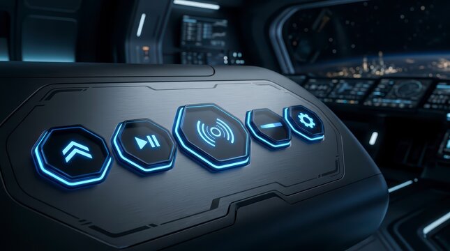 Close-up of futuristic car control panel.