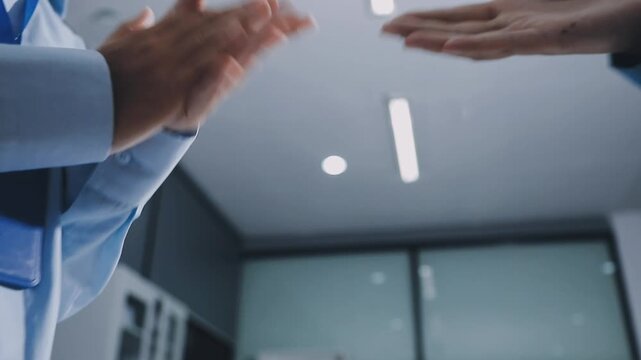 Business people applauding. Group of business people clapping in row. Banner background.