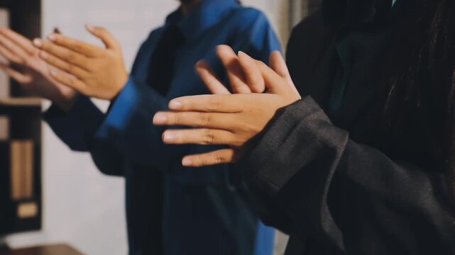 Business people applauding. Group of business people clapping in row. Banner background.