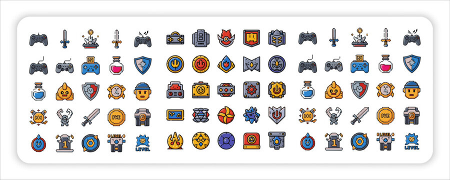 Video Game Character bundle web icon Set Cute Fantasy Mascots, Heroes and Cartoon Gaming Avatars